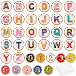 SUNNYCLUE 2Sets 2 Styles Alloy Enamel Beads, Flat Round, Number 0~9 & Letter A~Z, Cadmium Free & Lead Free, Light Gold, Mixed Color, 1set/style(ENAM-SC0001-94LG)