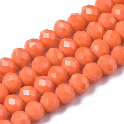 Opaque Solid Color Glass Beads Strands, Faceted, Rondelle, Coral, 6x5mm, Hole: 1mm, about 85~88pcs/strand, 16.1~16.5 inch(41~42cm)(EGLA-A034-P6mm-D20)