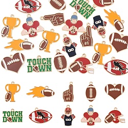 20Pcs 10 Styles Rugby Theme Alloy Enamel Pendants, Mixed Shapes, Golden, Mixed Color, 13~25x13.5~25x1mm, Hole: 1.6mm, 2pcs/style(ENAM-YW0009-19)