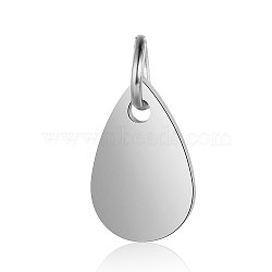 Anti-Tarnish 304 Stainless Steel Stamping Blank Tag Charms, with Jump Ring, Manual Polishing, Teardrop Charm, Stainless Steel Color, 11x7x1mm, Hole: 3.5mm(STAS-I311-25P)