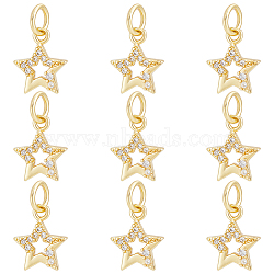 14Pcs Brass Micro Pave Cubic Zirconia Charms, with Jump Ring, Long-Lasting Plated, Star Charm, Real 18K Gold Plated, 11x8x2mm, Hole: 3mm(ZIRC-BBC0002-21)