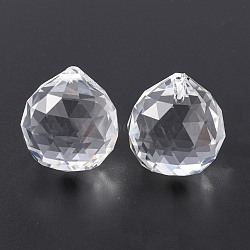 Faceted Round Glass Pendants, Clear, 35x32mm, Hole: 2mm(GLAA-O008-F04)