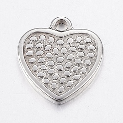 Non-Tarnish 304 Stainless Steel Textured Pendants, Heart with Dot, Stainless Steel Color, 16.5x15x2mm, Hole: 2mm(STAS-G172-39P)