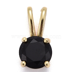 Brass Micro Pave Cubic Zirconia Pendants, Real 18K Gold Plated, Long-Lasting Plated, Flat Round, Black, 13.5x7x5mm, Hole: 6x2mm(X-KK-P192-04-G04)