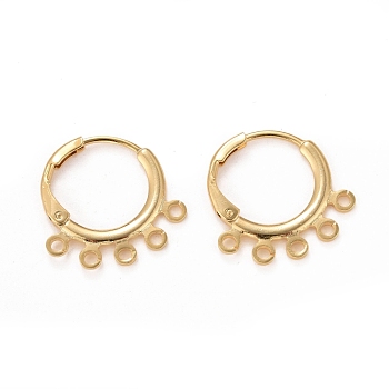 5-hole Rack Plating Eco-friendly Brass Huggie Hoop Earring Findings, Lead Free & Cadmium Free, Ring, Real 24K Gold Plated, 18.5x18x1.5mm, Hole: 1.5mm, Pin: 1mm