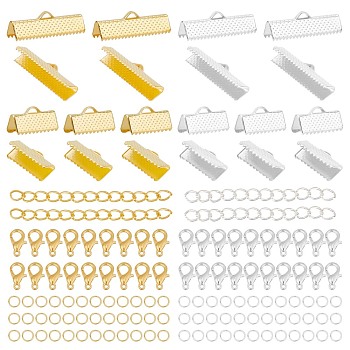 CHGCRAFT DIY Jewelry Making Findings Kits, Including 160Pcs Iron Ribbon Crimp Ends & 80Pcs End Chain & 400Pcs Jump Rings, 120Pcs Alloy Lobster Claw Clasps, Golden & Silver, 760Pcs/box