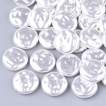 Eco-Friendly ABS Plastic Imitation Pearl Beads, High Luster, Flat Round, Creamy White, 18x5mm, Hole: 1mm