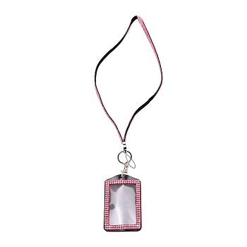 Rectangle PU Leather with Rhinestone Phone Card Holder, with Strap, Cellphone Accessories, Light Rose, 552mm