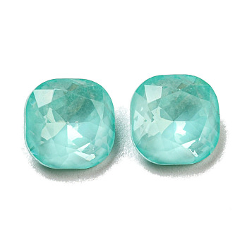 Glass Rhinestone Cabochons, Point Back & Back Plated, Faceted, Square, Light Azore, 8x8x4mm