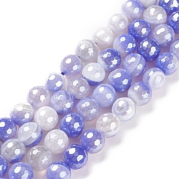 Round Natural Electroplated Blue Agate Beads, Faceted, Medium Slate Blue, 10mm, Hole: 1.2mm, about 38pcs/strand, 15.35''(39cm)