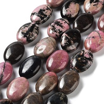 Natural Rhodonite Beads Strands, Flat Oval, 17.5~18x12.5~13x6mm, Hole: 1.2mm, about 22pcs/strand, 15.55''(39.5cm)