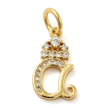 Brass Micro Pave Cubic Zirconia Pendants, with Jump Ring, Letter A, Letter A, 16x9x2mm, Ring: 6x1mm, Inner Diameter: 4mm