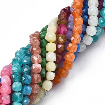 Natural Quartz Beads Strands, Dyed, Faceted, Cube, Mixed Color, 5.5x6x6mm, Hole: 1mm, about 61~62pcs/Strand, 12.99 inch~13.19 inch(33cm~33.5cm)