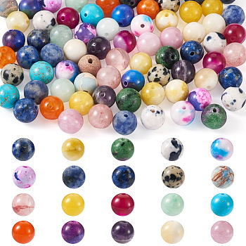 Kissitty 100Pcs 20 Style Natural Mixed Gemstone Beads, Round, Mixed Color, 8~8.5mm, Hole: 0.8~1mm, 5pcs/style