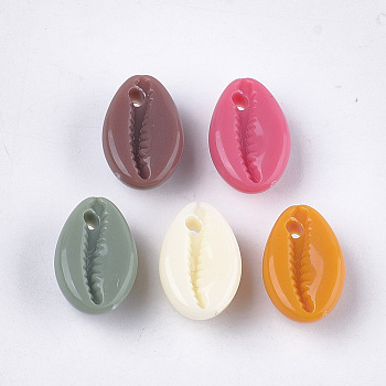 Opaque Acrylic Pendants, Cowrie Shell, Mixed Color, 18x11.5x7mm, Hole: 2mm