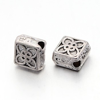 Tibetan Style Alloy Beads, Lead Free & Nickel Free & Cadmium Free, Rhombus, Antique Silver, 6x6.5x3mm, Hole: 1mm