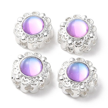 Rack Plating Alloy Beads, with Glass, Cadmium Free & Lead Free, Flower, Silver, 10.5~11x7mm, Hole: 1.8mm