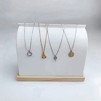 Wood Covered with PU Leather Necklace Display Stands, Curve Pendant Necklace Organizer Holder, Floral White, 20.9x9x15.5cm