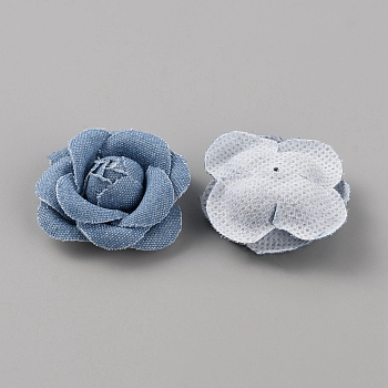 Denim Cloth Flowers, Jean Fabric Camelia, Sewing Ornaments, DIY Costume Accessories, Steel Blue, 41x38x14mm