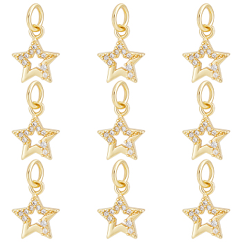 14Pcs Brass Micro Pave Cubic Zirconia Charms, with Jump Ring, Long-Lasting Plated, Star Charm, Real 18K Gold Plated, 11x8x2mm, Hole: 3mm