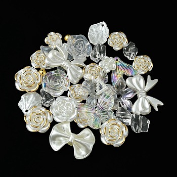 Transparent Acrylic Beads, Mixed shapes, White, 5.5~31.5x5.5~41x2~8mm, Hole: 1.6~3.5mm, about 467pcs/500g