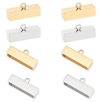 8Pcs 2 Colors 304 Stainless Steel Cord Ends, End Caps, Rectangle, Golden & Stainless Steel Color, 6x13.2x4.2mm, Hole: 1.5mm, Inner Diameter: 12x3mm, 4Pcs/color