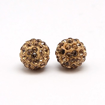 Polymer Clay Rhinestone Beads, Pave Disco Ball Beads, Grade A, Round, PP9, Lt.Col.Topaz, PP9(1.5~1.6mm), 6mm, Hole: 1.2mm