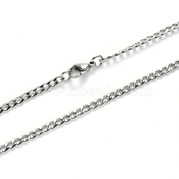 Men's 304 Stainless Steel Cuban Link Chain Necklace Making, with Lobster Claw Clasp, Stainless Steel Color, 19.68 inches(50cm), Link: 4.5x3x0.8mm(NJEW-S420-002P)
