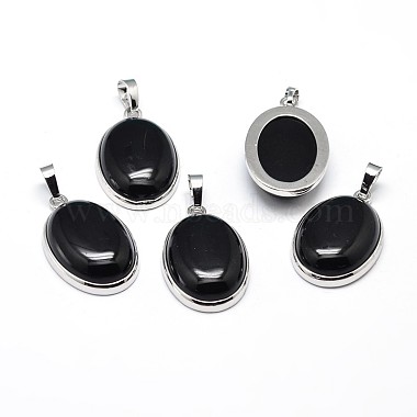 Platinum Oval Black Agate Pendants