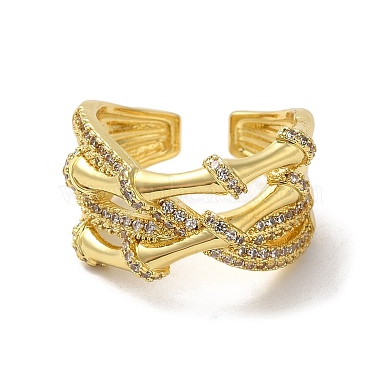 Brass Cubic Zirconia Bamboo Open Cuff Ring(X-RJEW-Z019-01G)-2