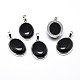 Oval Platinum Tone Brass Natural Dyed & Heated Black Agate Pendants(G-F228-15G-RS)-1