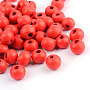 Dyed Natural Wood Beads, Round, Red, 8x7mm, Hole: 3mm, about 6000pcs/1000g