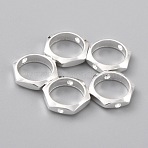 Brass Bead Frames, Cadmium Free & Lead Free, Long-Lasting Plated, Hexagon, 925 Sterling Silver Plated, 8~9x2mm, Hole: 1mm, Inner Diameter: 6.5mm(KK-O133-211A-S)