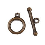 Brass Toggle Clasps, Nickel Free, Antique Bronze, Ring: 14x11x2mm, Hole: 1.5mm, Bar: 19x6mm(KK-P141-01AB)