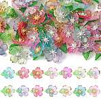 70Pcs Transparent Acrylic Pendants, Flower, with 304 Stainless Steel Findings, Mixed Color, 12.1mm, Hole: 2mm(PALLOY-FS00050)