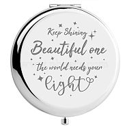 304 Stainless Steel Customization Mirror, Flat Round with Word, Star Pattern, 70x65mm(DIY-WH0245-018)