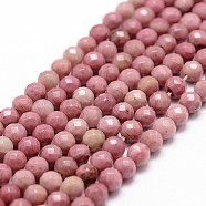 Natural Rhodonite Beads Strands, Faceted, Round, Pale Violet Red, 4mm, Hole: 1mm, about 96pcs/strand, 14.9 inch~15.1 inch(G-G736-10-4mm)