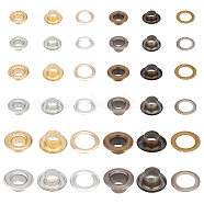 240Sets 12 Styles Brass Grommet Eyelet Findings, for Bag Making, Flat Round, Mixed Color, 0.85~1.5x0.04~0.075cm, Inner Diameter: 0.5~0.9cm, 20sets/style(KK-BC0012-01)