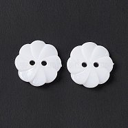 Acrylic Buttons, 2-Hole, Dyed, Flower, White, 18x3.5mm, Hole: 2mm(BUTT-E007-B-01)