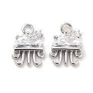 Brass Glass Charms, Jellyfishh, Real Platinum Plated, 11.5x8.5x3mm, Hole: 1.6mm(KK-C054-08P)
