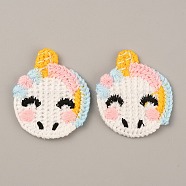 Animal Polyester Knitted Appliques, Costume Hat Bag Ornament Accessories, Unicorn Pattern, 38.5x32x2.5mm(DIY-WH0399-42F)