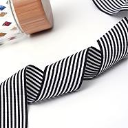 Striped Polyester Grosgrain Ribbon, Black, 1-1/2 inch(38mm), about 100yards/roll(91.44m/roll)(OCOR-Q011-38mm-06)