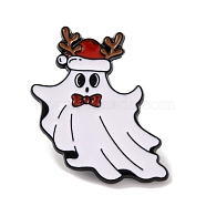 Christmas Theme Ghost with Deer Hat Enamel Pins, Alloy Brooches for Backpack Clothes, Red, 30x26x2mm(JEWB-M043-06D)