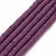 Handmade Polymer Clay Bead Strands, Heishi Beads, Disc/Flat Round, Purple, 4x0.5~1mm, Hole: 1.5mm, about 320~447pcs/strand, 15.74~16.92 inch(CLAY-T002-4mm-73)