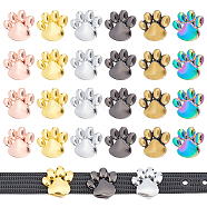 Elite 24Pcs 6 Colors Alloy Slide Charms, Cat's Paw Print, Mixed Color, 14.5x15x4.5mm, Hole: 11x2mm, 4pcs/color(FIND-PH0005-40)