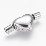 304 Stainless Steel European Style Clasps, Heart, Stainless Steel Color, 22.5x10x7mm, Hole: 3mm(STAS-G143-07P)