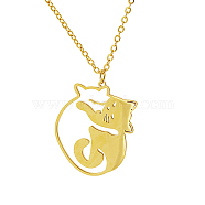 Stainless Steel Pendant Necklaces, with Cable Chains for Women, Cat Shaped, Real 18K Gold Plated, 17.72 inch(45cm)(ZE1785-1)