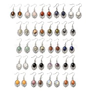 Natural & Synthetic Mixed Gemstone Teardrop Dangle Earrings, Platinum Brass Jewelry for Women, Lead Free & Cadmium Free, 45mm, Pin: 0.7mm(EJEW-K246-01P)