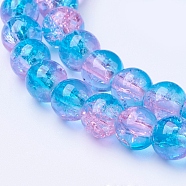 1Strand Two Tone Transparent Crackle Glass Round Beads Strands, Dodger Blue, 6mm, Hole: 1.3~1.6mm, about 133pcs/strand, 31.4 inch(X-CCG-Q001-6mm-19)