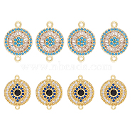 8Pcs 2 Styles Brass Pave Clear & Deep Sky Blue Cubic Zirconia Connector Charms, Flat Round Links, Real 18K Gold Plated, 13~13.5x17~20x2.5~4mm, Hole: 1.4mm, 4pcs/style(KK-DC0003-42)